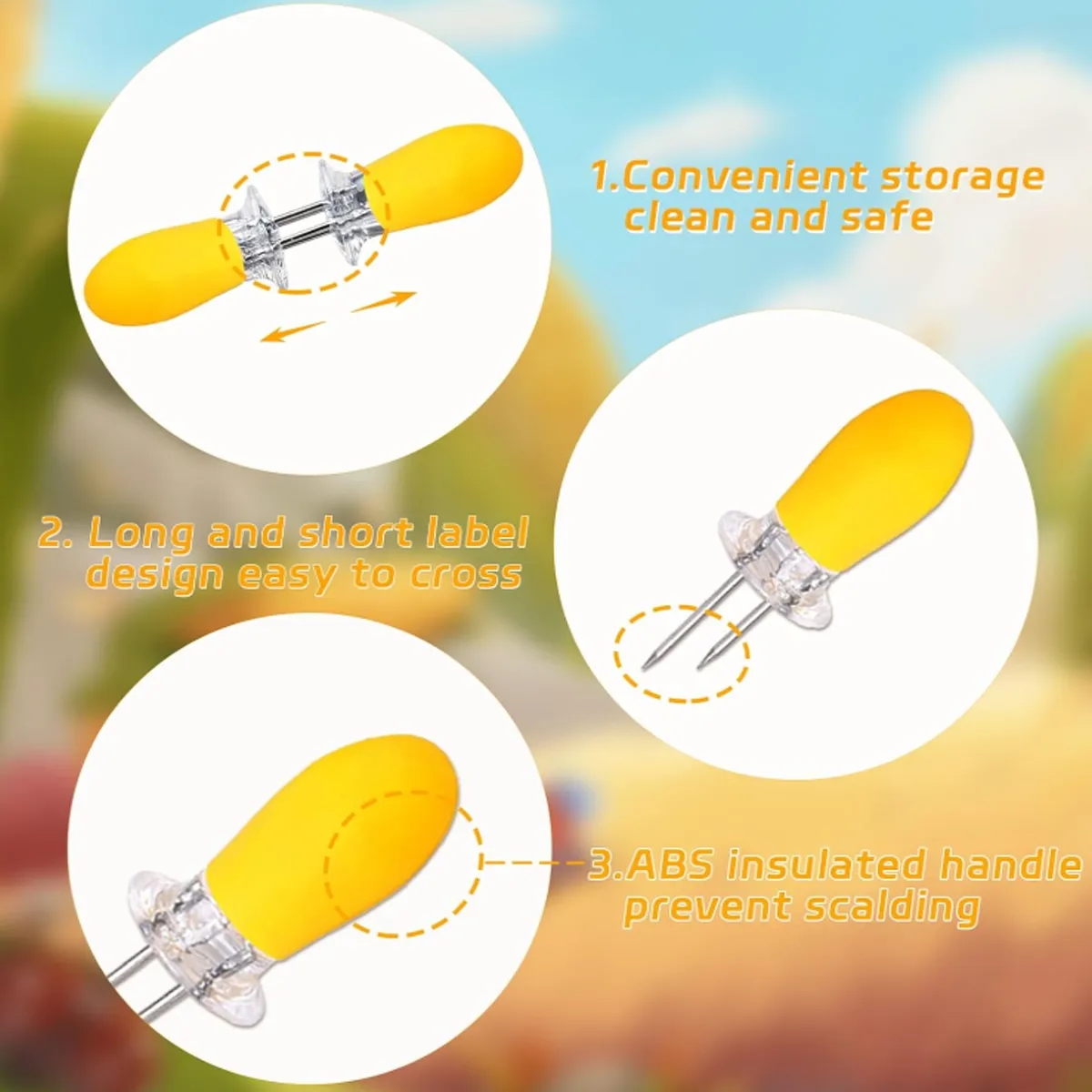 Reusable BBQ Picks Corn Cob Forks Holders Fruit Skewers 3