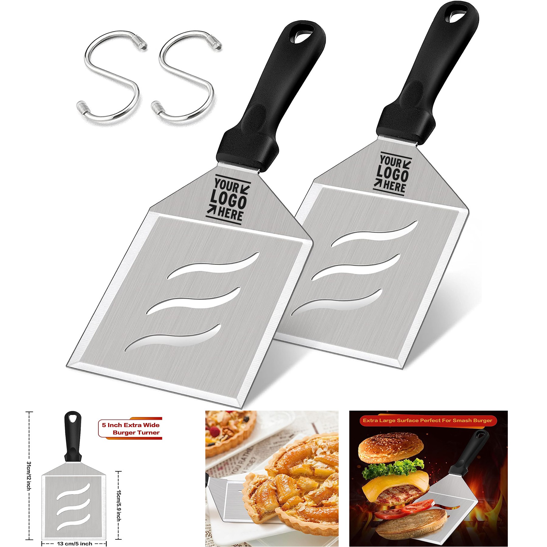 5" Wide Large Perforated Grill Spatula Stainless Steel Hamburger Turner Pancake Flipper 2
