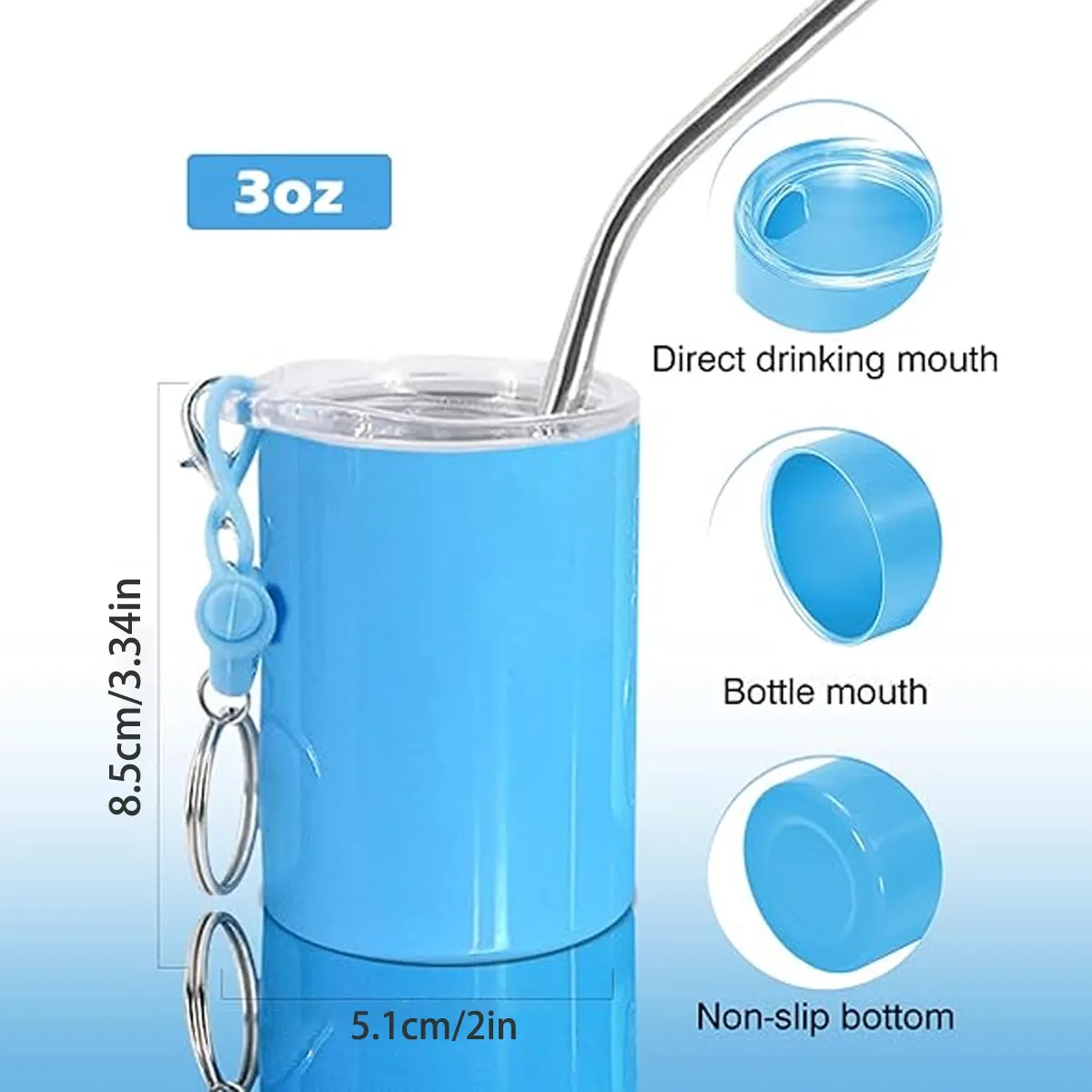3 Oz. Double Wall Keychain Stainless Steel Mug with Straw 6