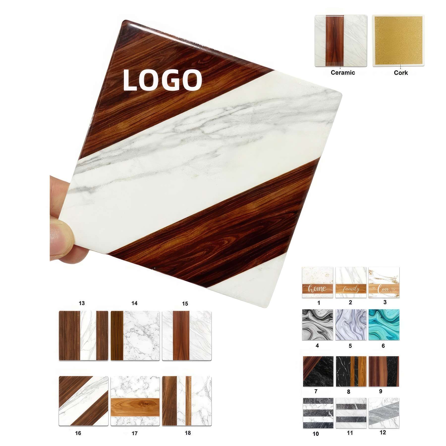 Custom 4 inch Ceramic Imitation wood marbled coasters 1