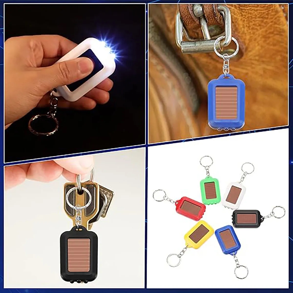 Mini Solar LED Keychain Push Button Switch Flashlight 5