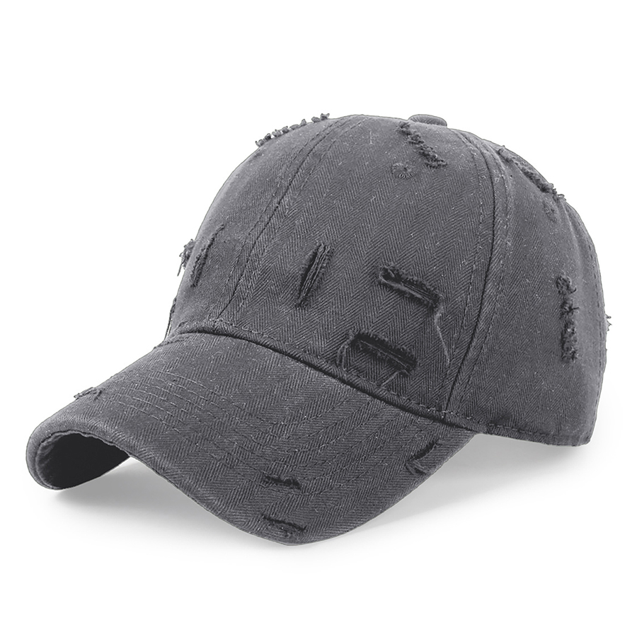 Stock Solid Color Ripped Cotton 6-Panel Baseball Cap 36