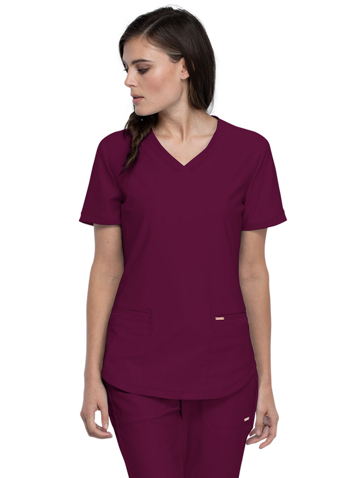 Cherokee - Form - Women's 2-Pocket Curved Hemline V-Neck Top 32