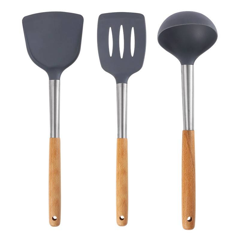 Wooden Handle Silicone Serving Spoon 1