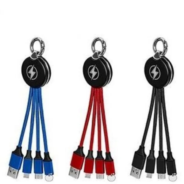LED Light Up 3 in 1 Charging Cable with Keychain 5
