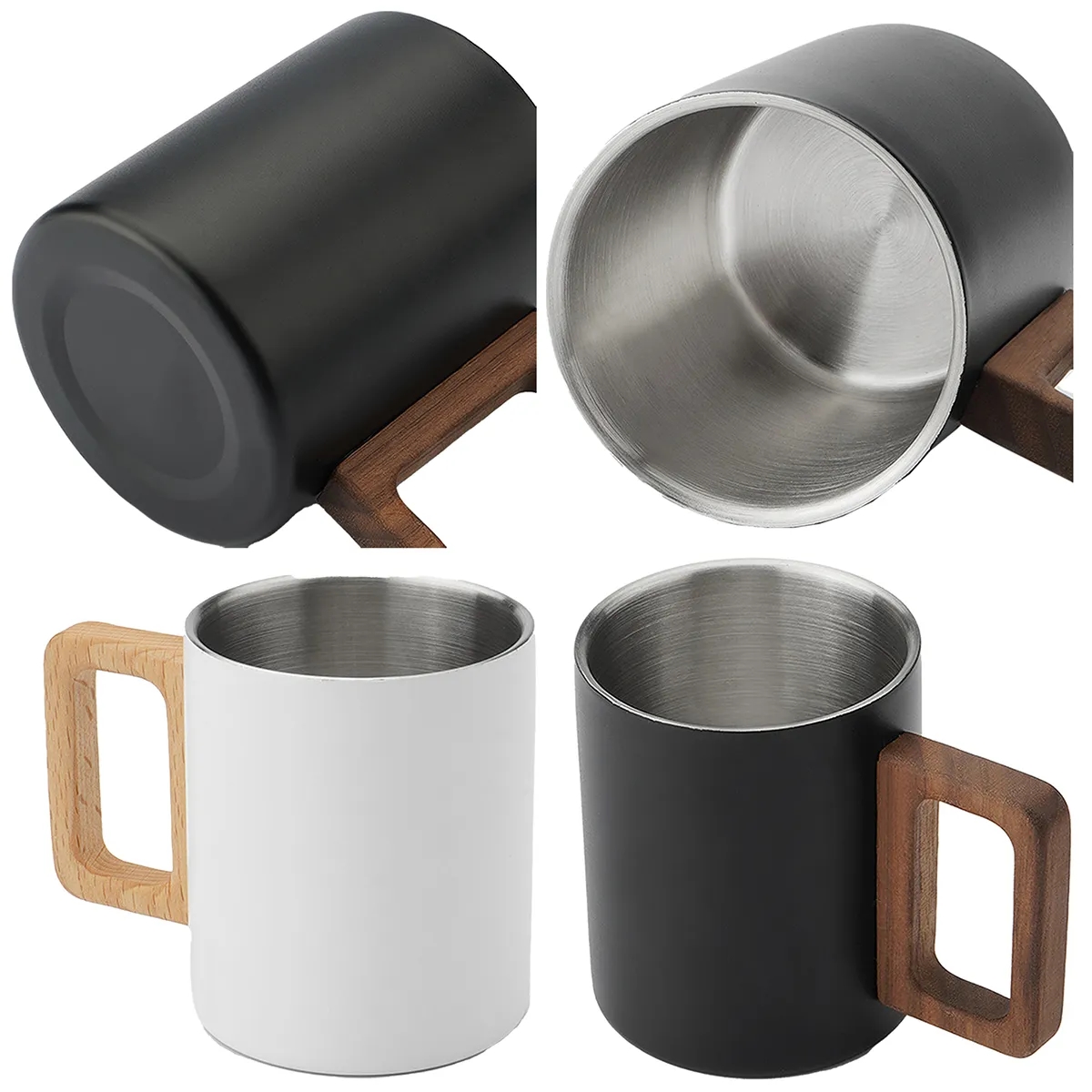 Double Wall Stainless Steel Mug With Walnut Wooden Handle 4