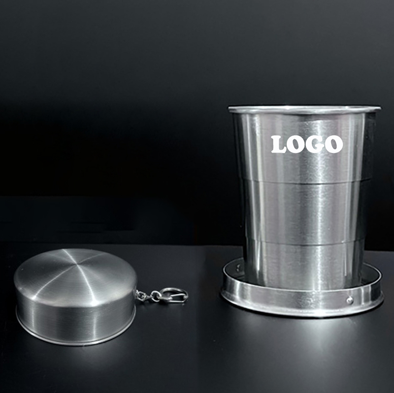 150ML Travel 304 Stainless Steel Collapsible Cup w/ Metal Keychain 3