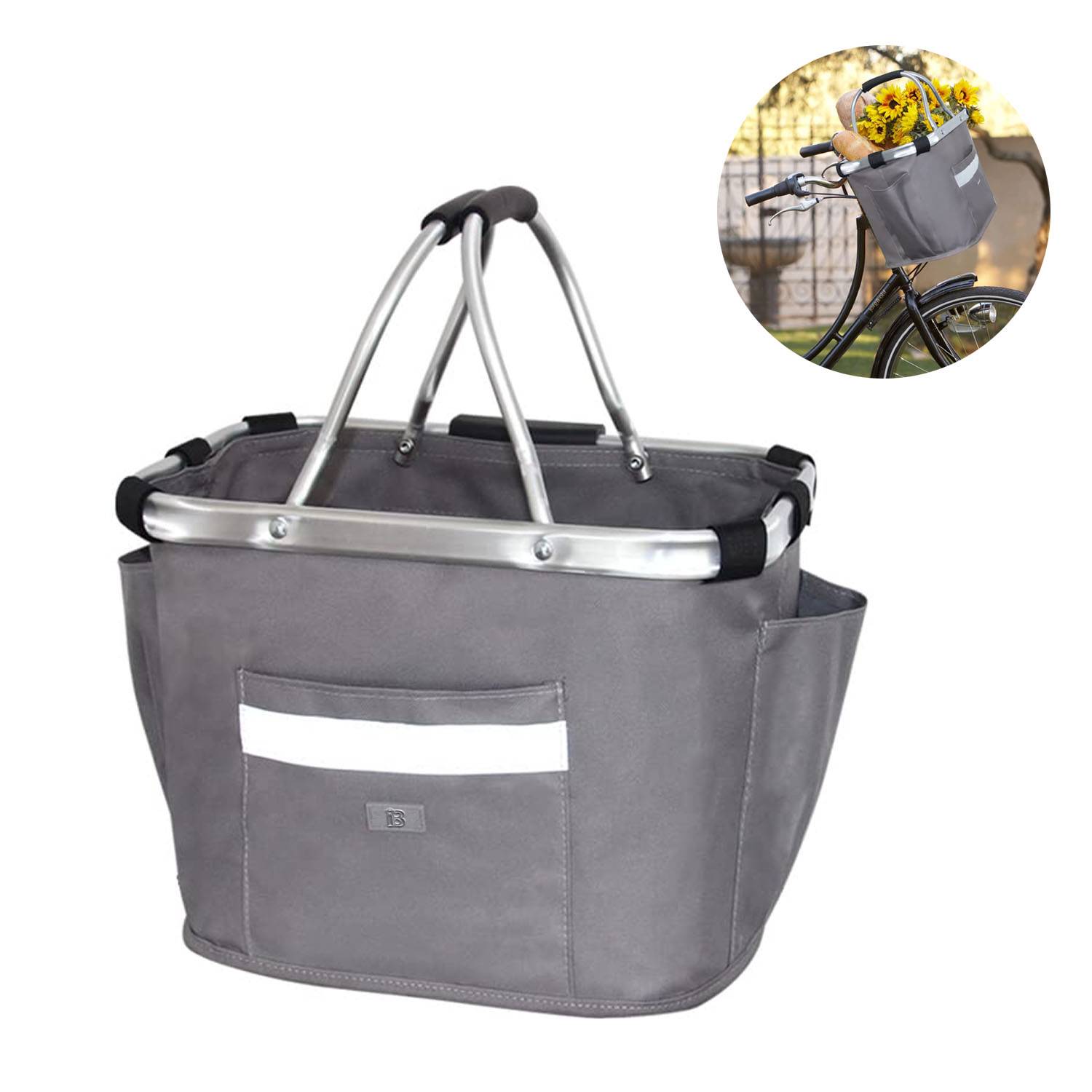 Foldable Detachable Oxford Bicycle Basket w/ Aluminum Handle 10