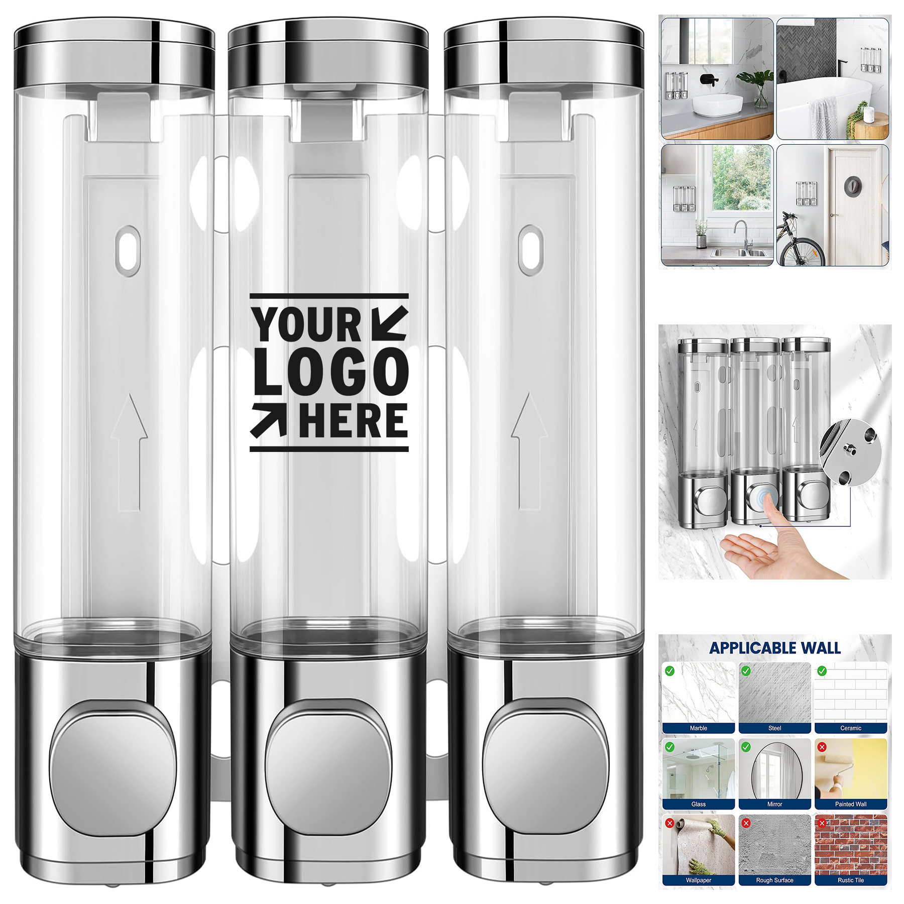 Used for Shampoo Conditioner 3-in-1 Room Wall Mounted Bathroom Shower Pump Dispenser Organizer