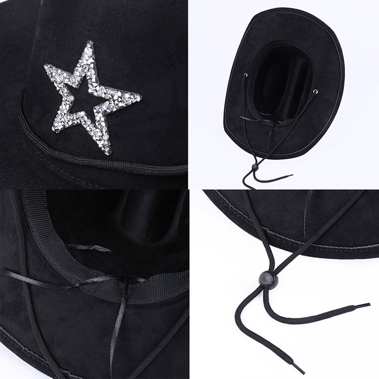 Rhinestone Star Suede Cowboy Hat with Adjustable Drawstring 5