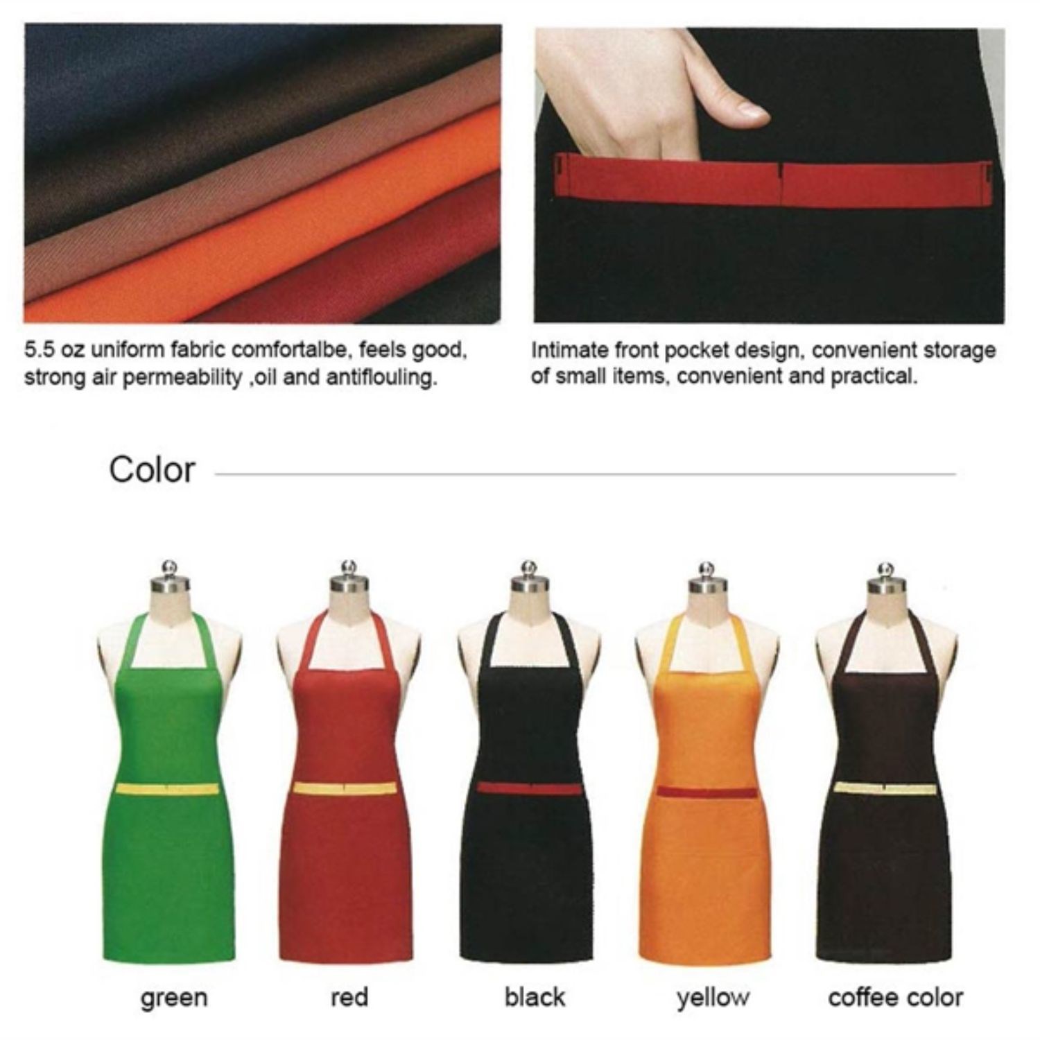 8 oz. Uniform fabric two-tone Kitchen aprons w/ 2 pockets 2