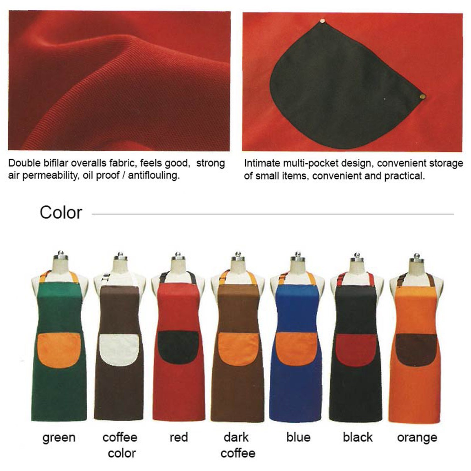 12 oz. Double frock Kitchen Apron w/ Contrast strap & Pocket 2