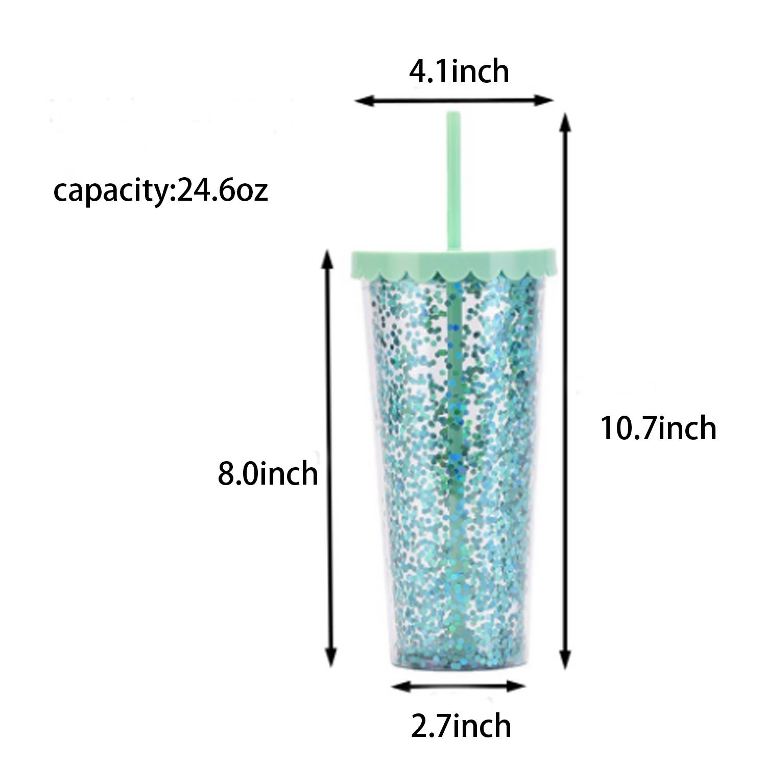 24oz Double Wall Plastic Glitter Tumbler w/ Straw 9
