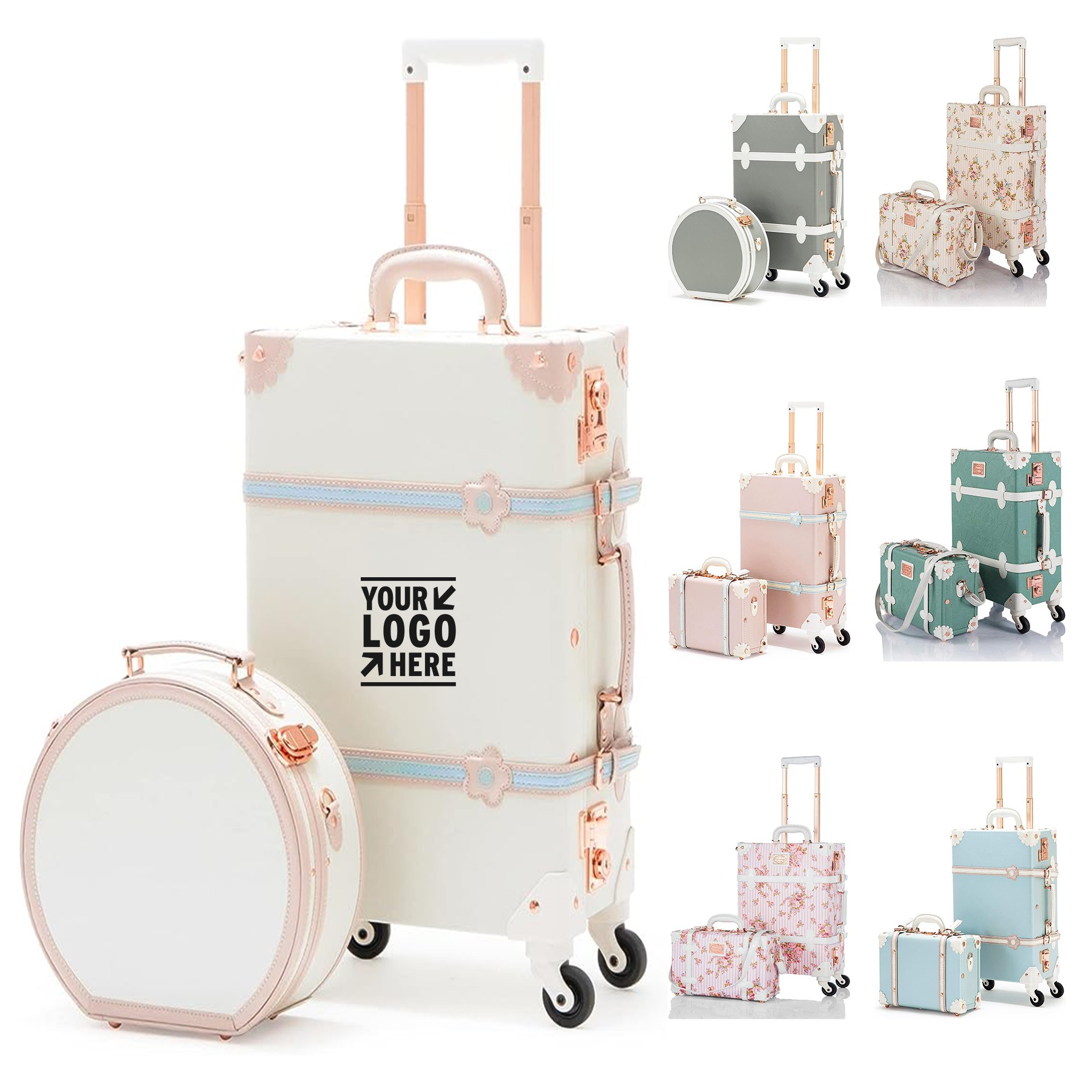 20 Inch Suitcase with Spinner Wheels Women Small Travel Hat Box 2 Pieces Vintage Luggage Sets 3