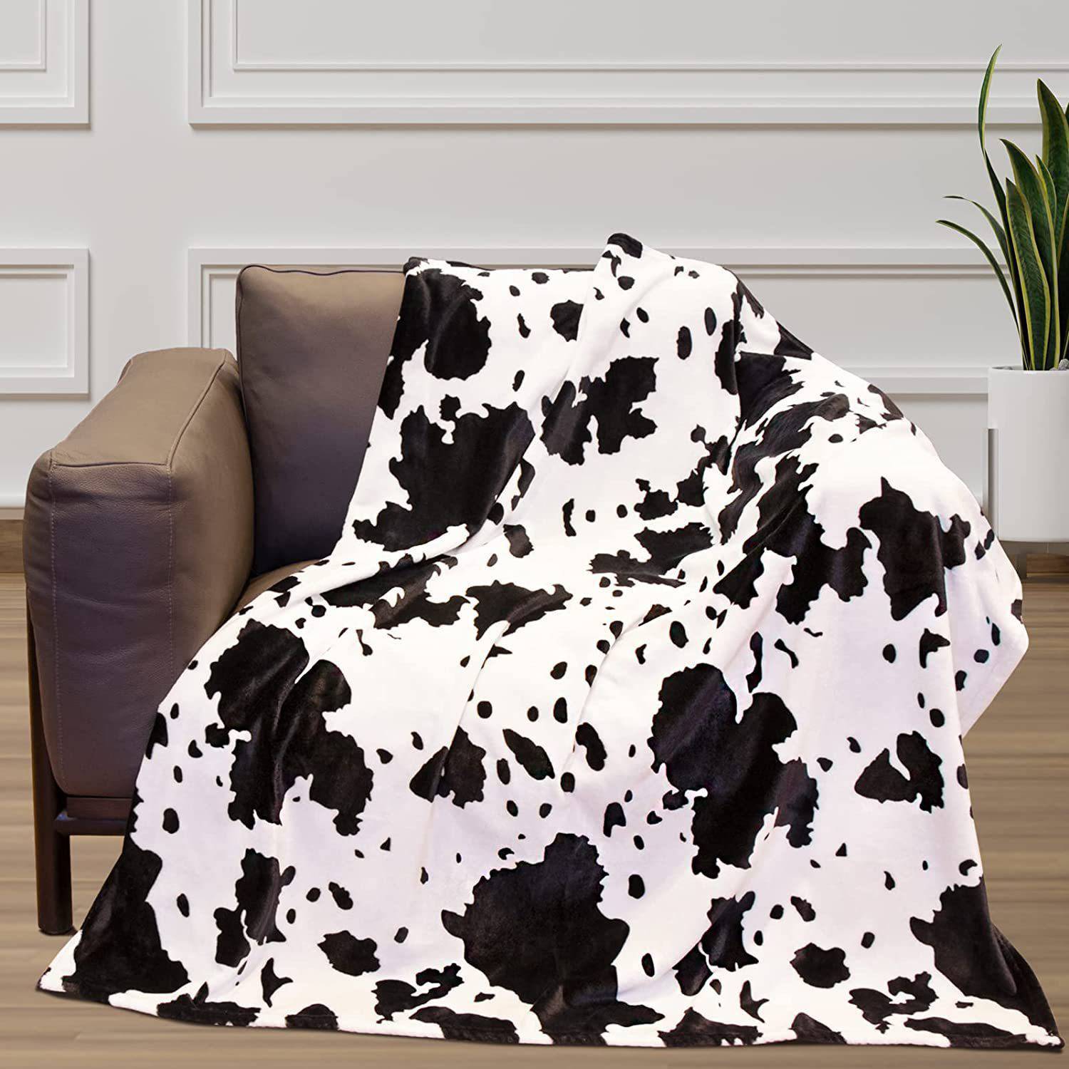 Fleece Black Cow Print Throw Blanket 2