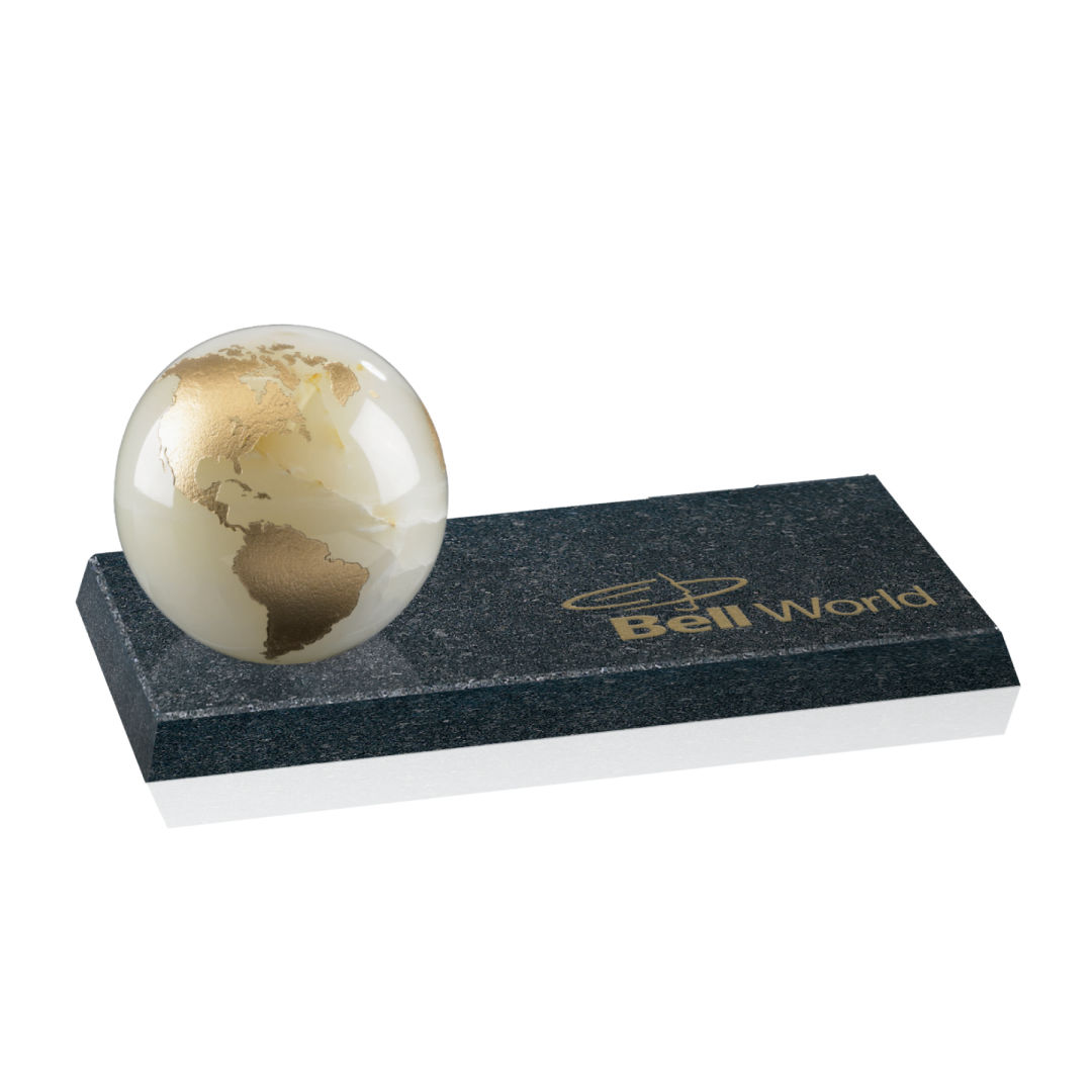 Marble Globe on Granite Base - White