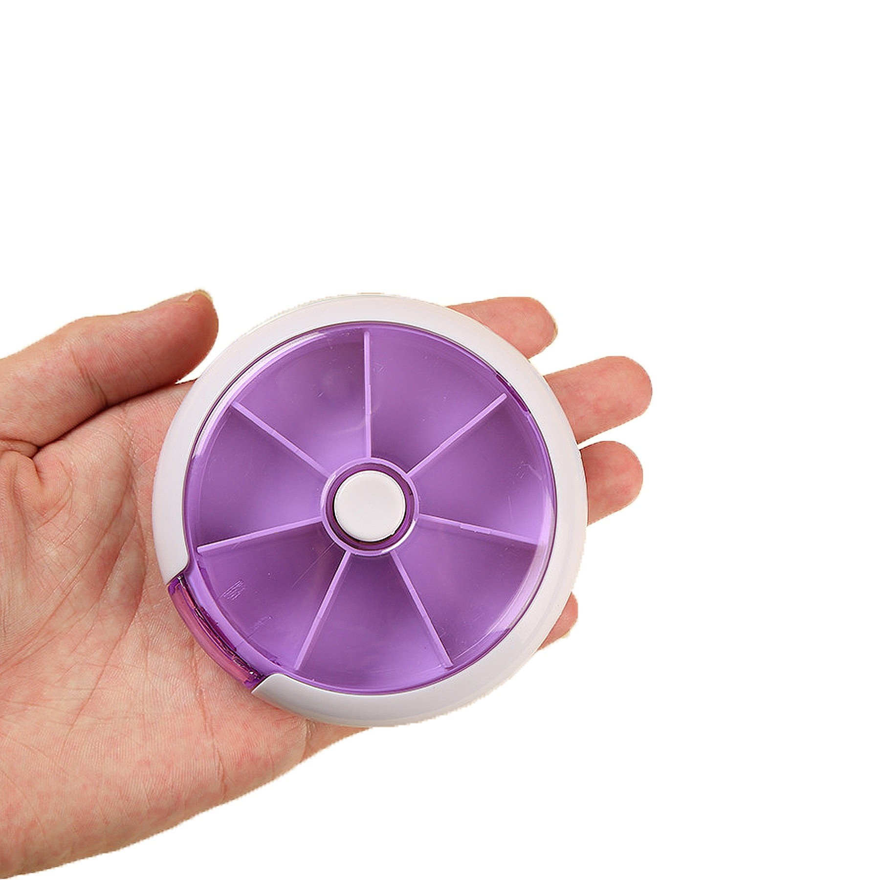 Convenient 7-grid Round Rotating Plastic Mini Pill Box 3