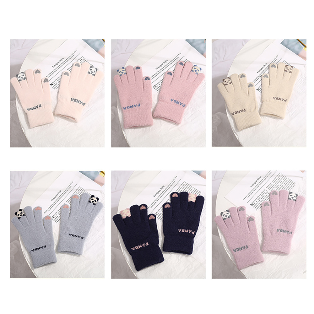 Women Touch-screen Panda Knitted Gloves 2