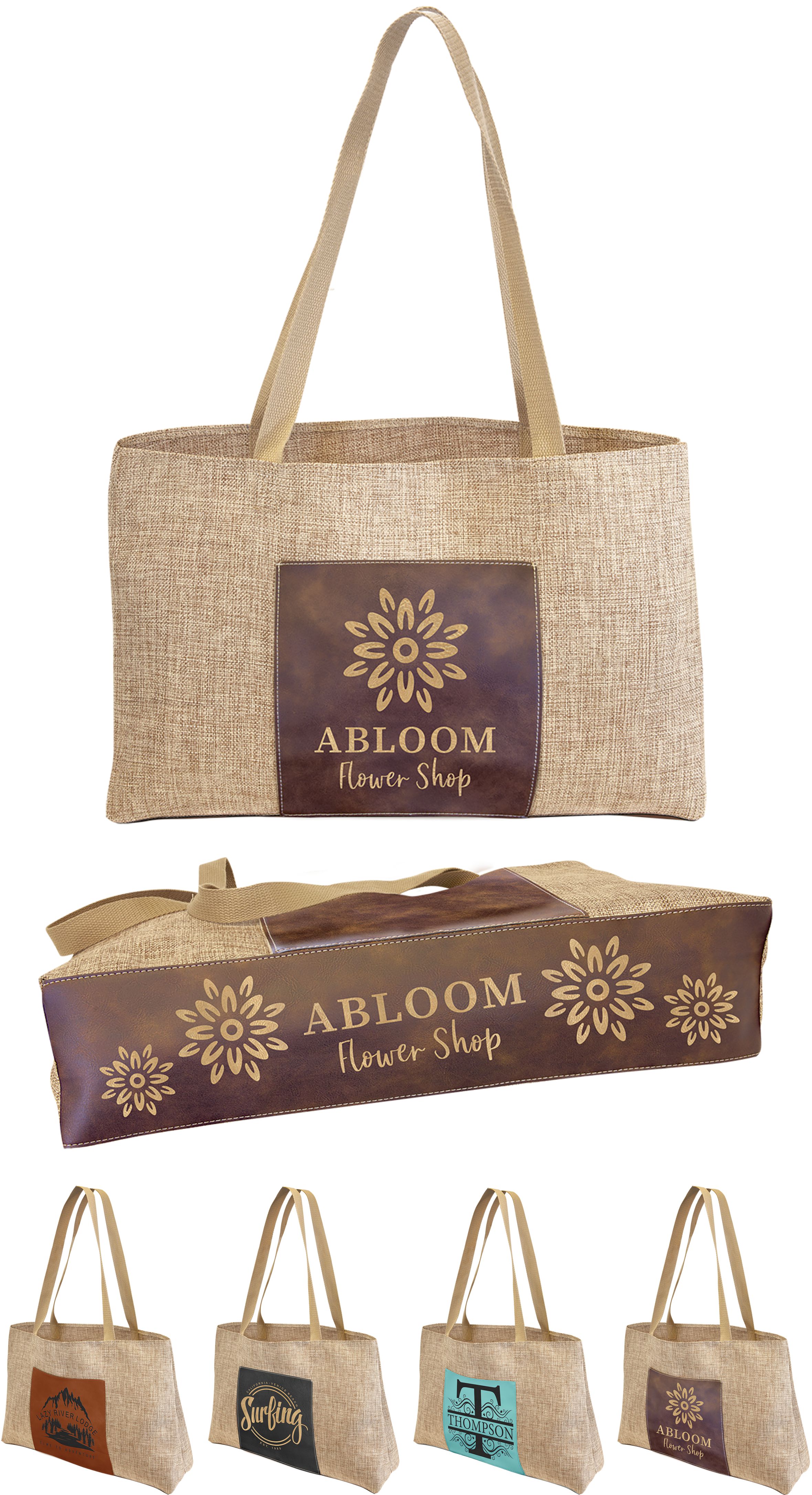 19" x 12" Burlap Bags with Leatherette Pocket 2