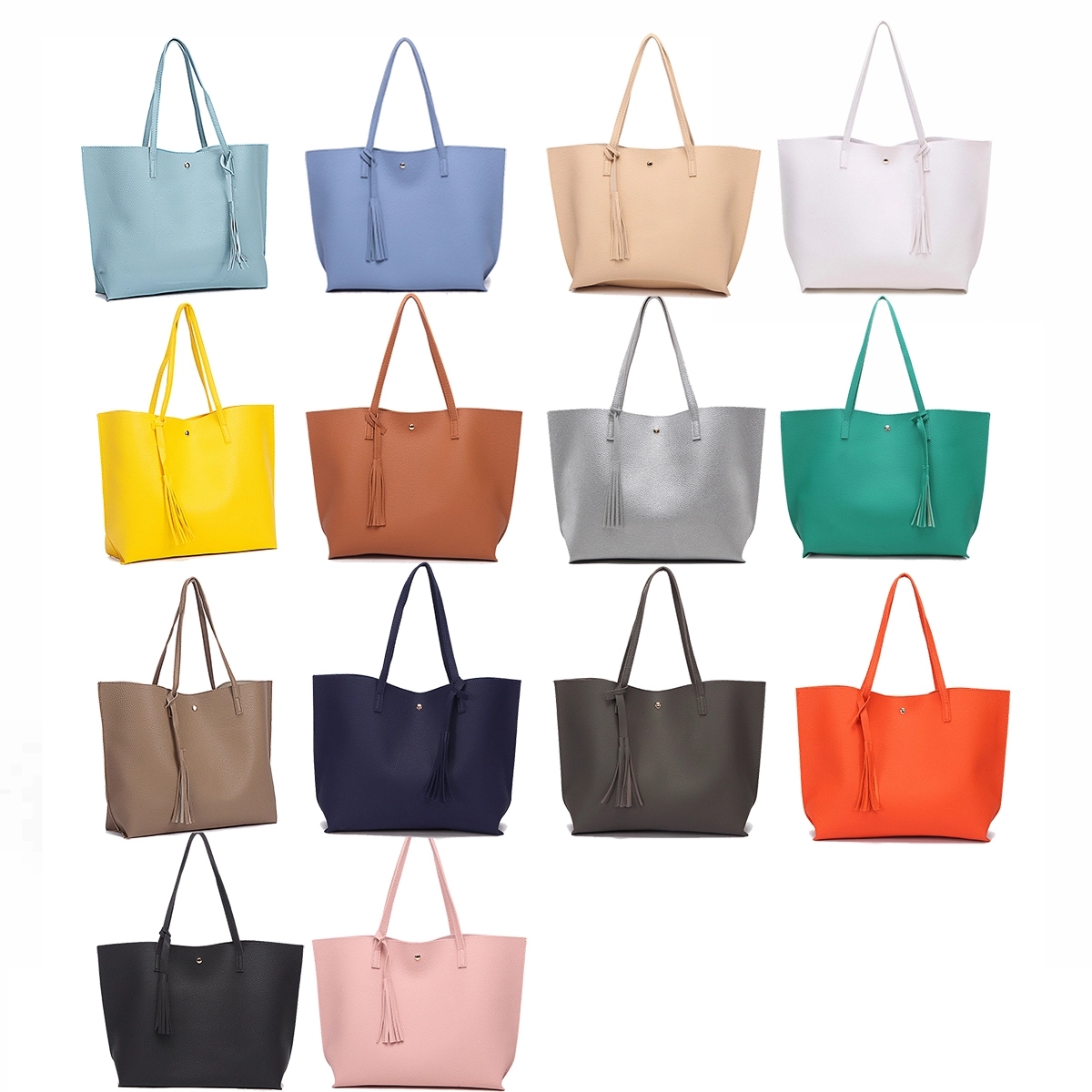 Women'S Faux Leather Tote Shoulder Bag Tassel Handbag 4