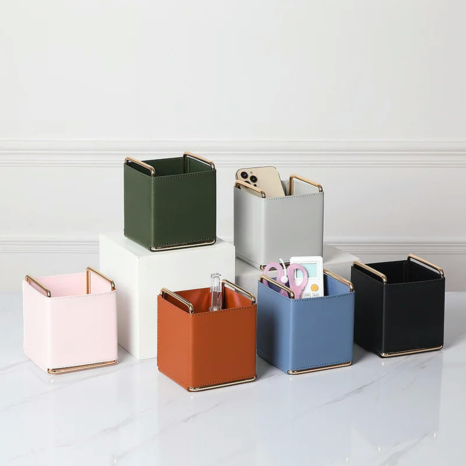 PU Leather Desktop Storage Organizer Box 9