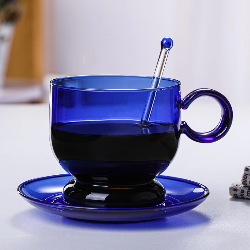 Custom 12 OZ. Glass Tea Cup Coffee Mug with Saucer Set 6
