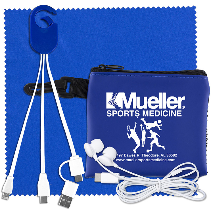 "TechMesh Hang Tunes" Mobile Tech Charging Kit with Earbuds and Charging Cable in Mesh Zipper Pouch 2