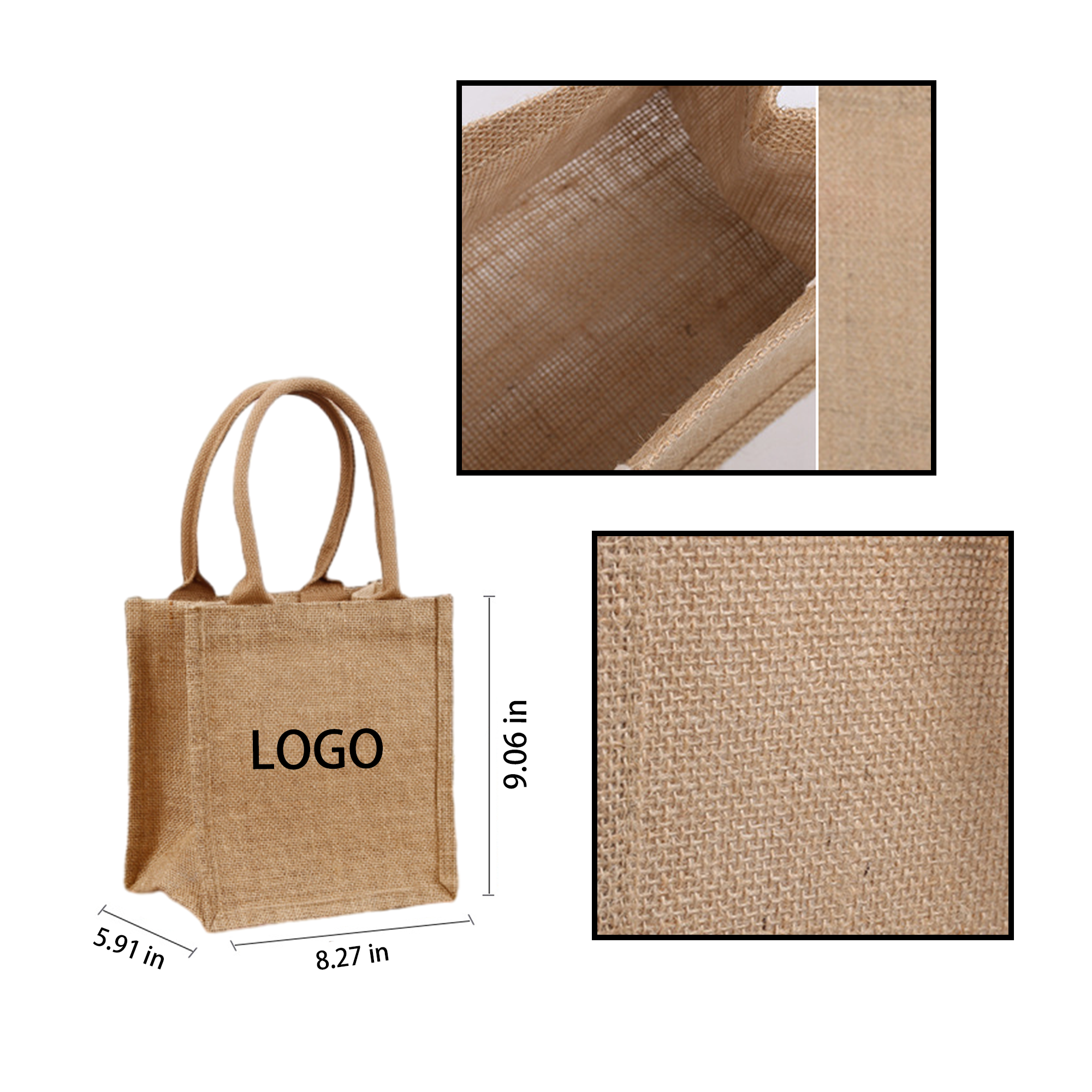 Jute Shopping Tote Bag, custom tote bag with logo imprint 2