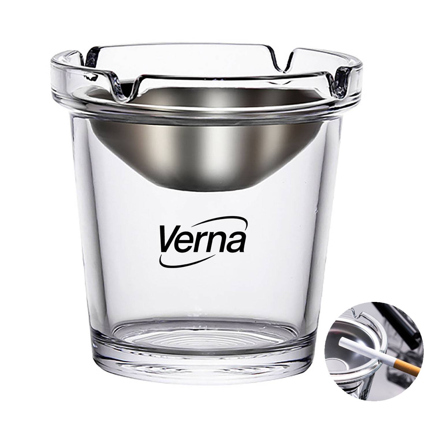 Car Funnel Glass Ashtray w/ Stainless Steel Lid 2