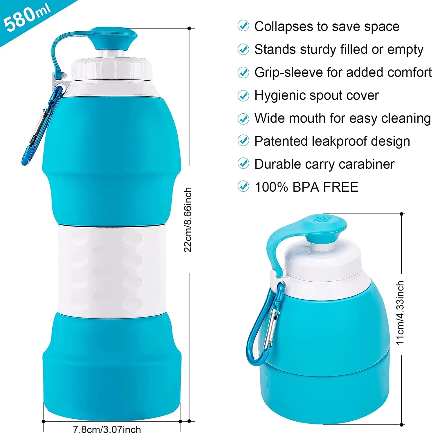 19 oz Collapsible Portable Water Bottle 3