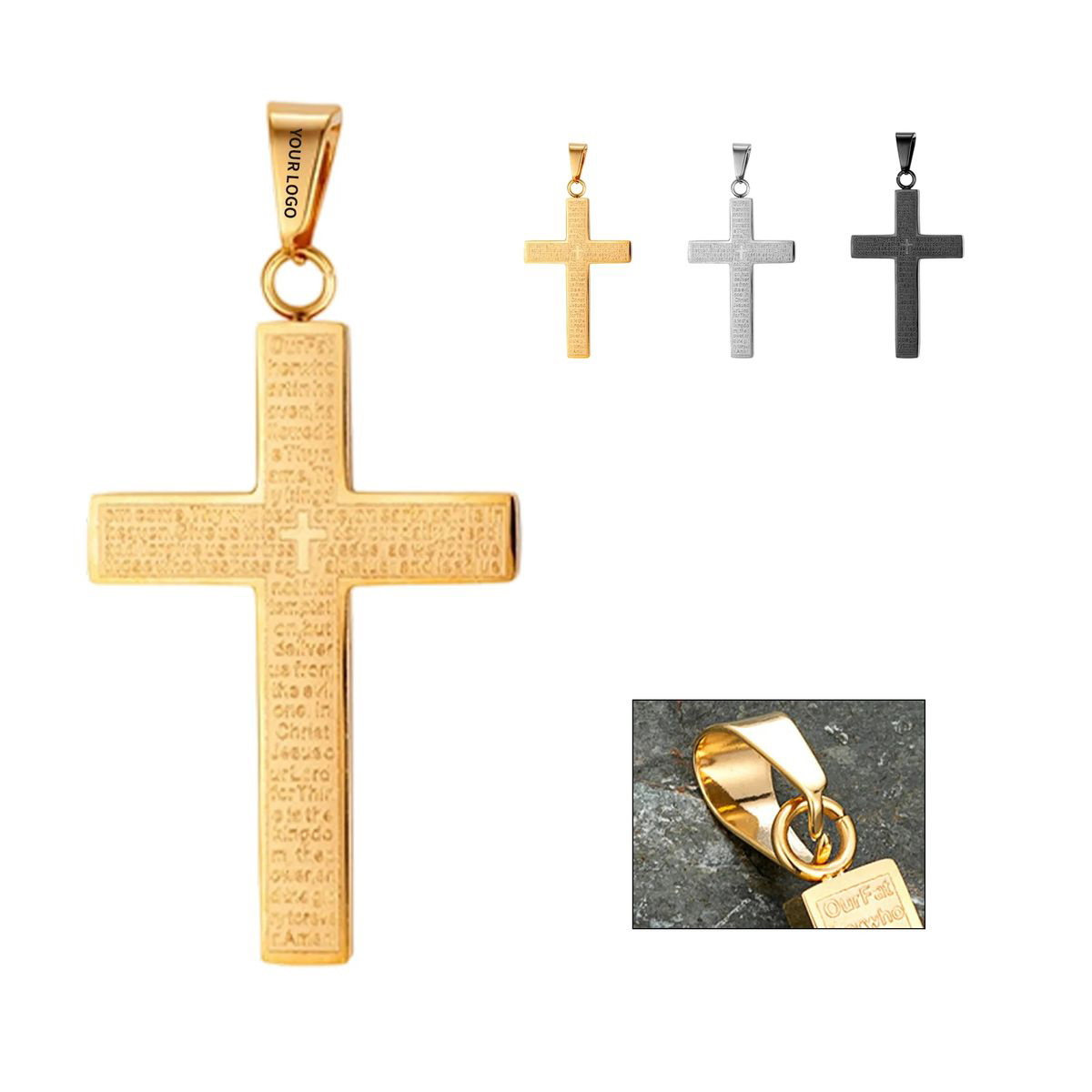 Minimalist Cross Necklace in Polished Metal Finish 1