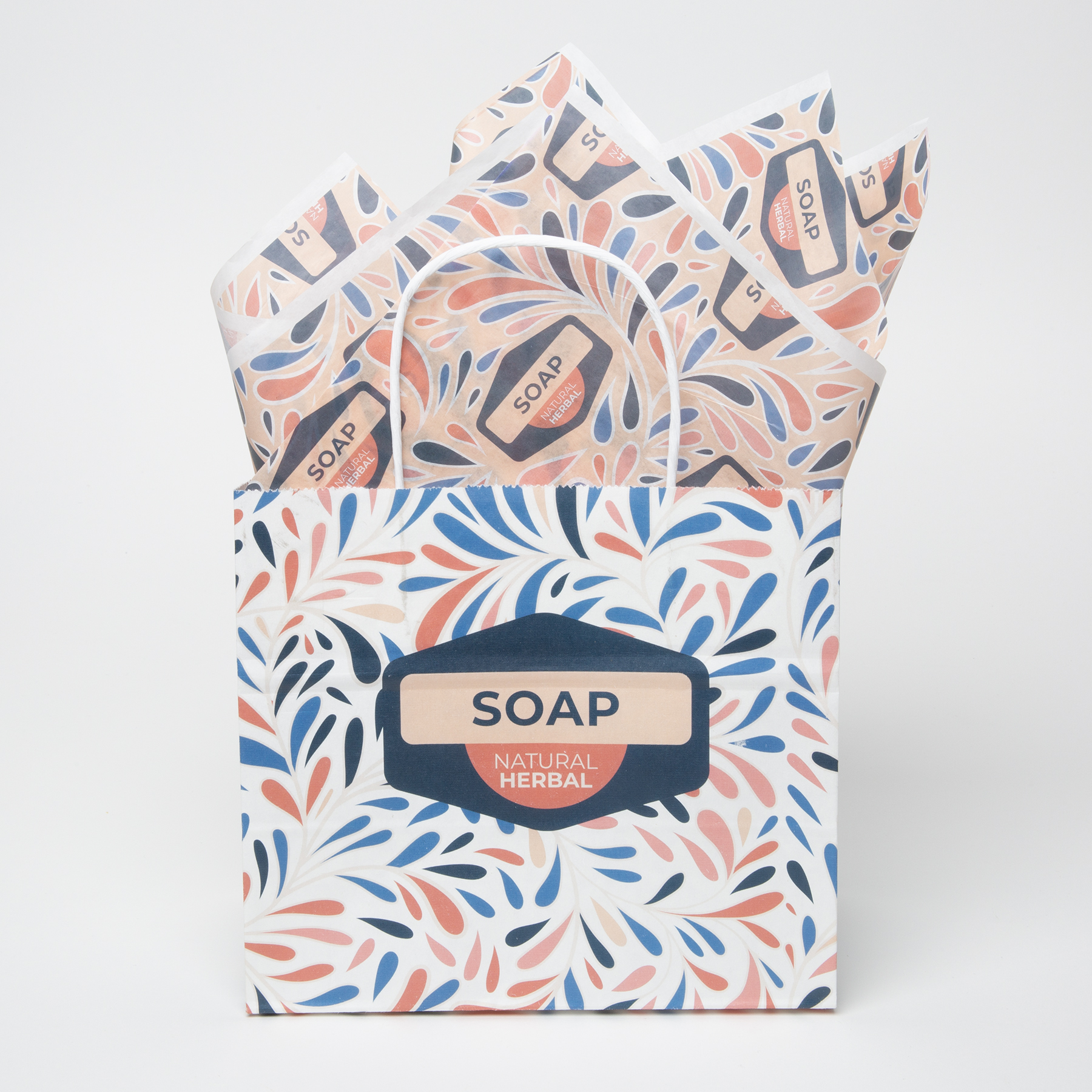 7.25" White Handle Shopper w/Tissue Paper Bundle