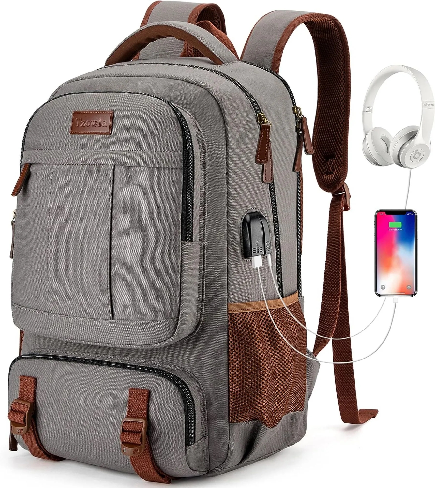 USB Charging Canvas Laptop Backpack 10