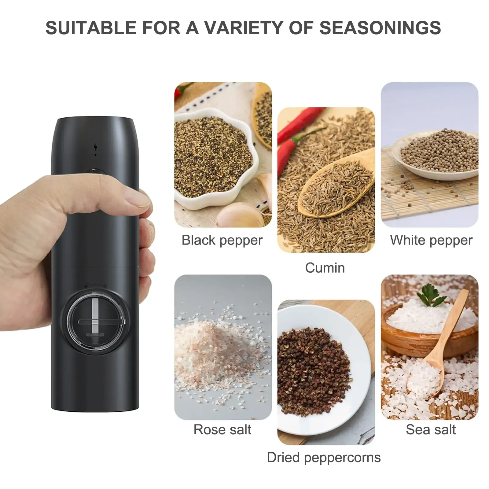 One-Handed Operation Rechargeable Salt/Pepper Grinder 6