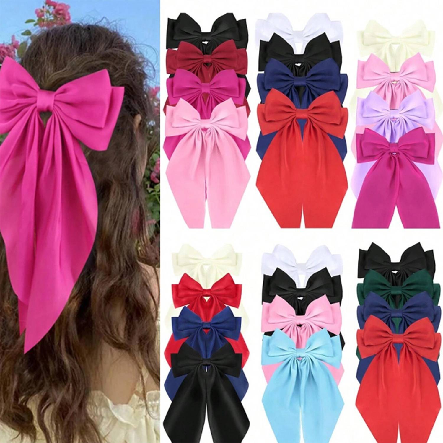 Solid Color Large Bow Hair Clip 5
