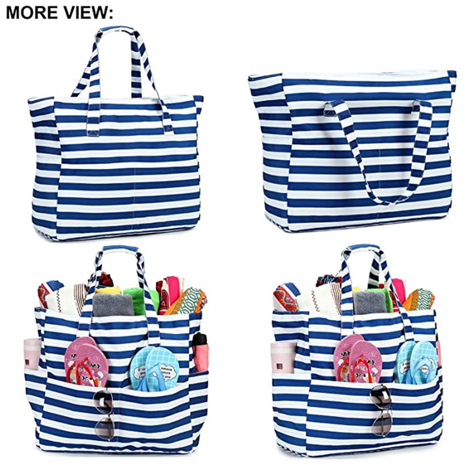 Sandproof Zipper Beach Tote Bag for Pool Gym Grocery Travel 3