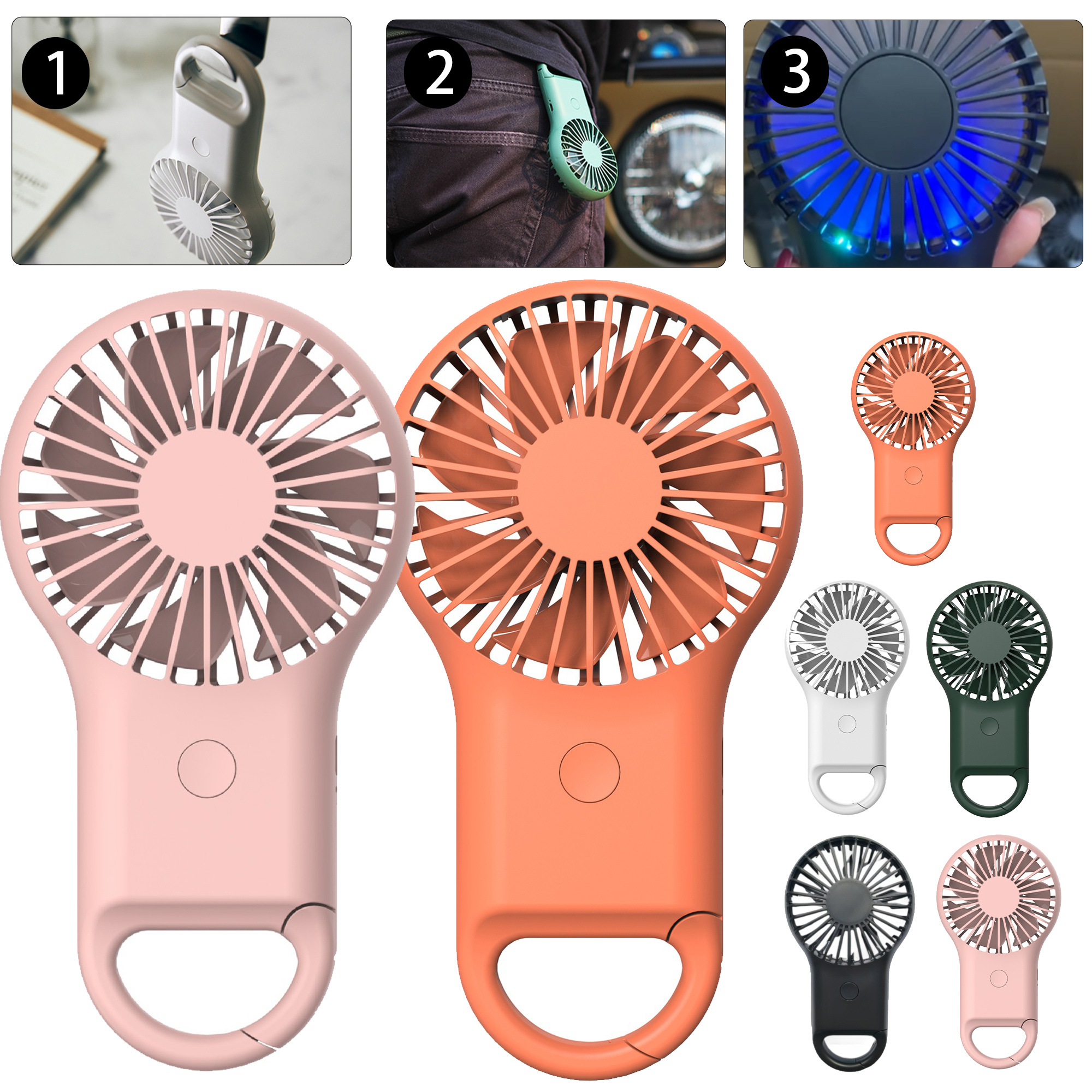 MOQ30 Portable Hanging Mini Fan with LED and Carabiner 5