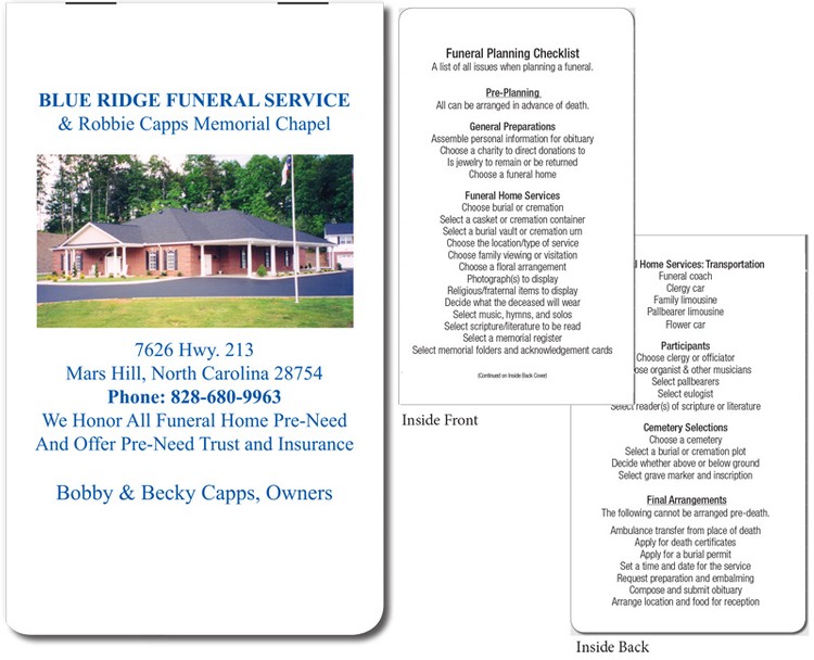 Stapled Memo Note Book Funeral Homes