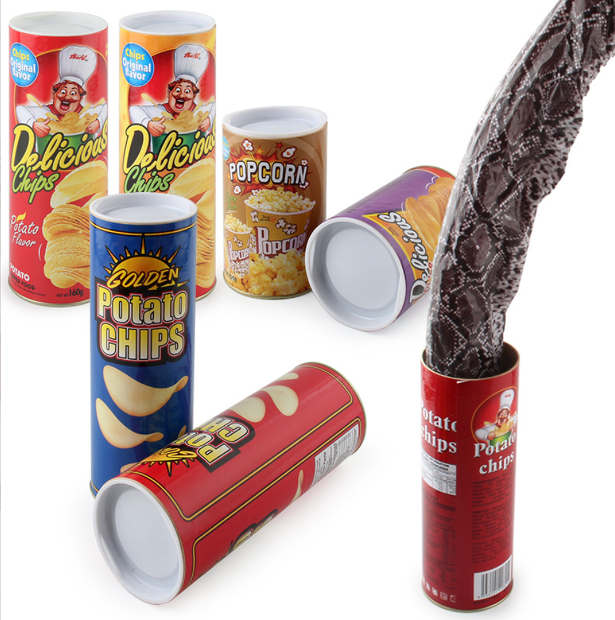 Prank Toy Potato Chip Snake Can Scary Trick with Cockroach 1