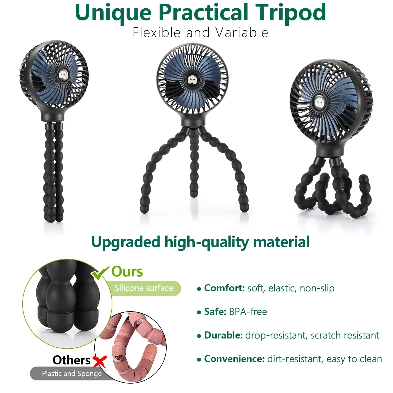Mini Handheld Stroller Fan with Flexible Tripod 4 Speeds 1