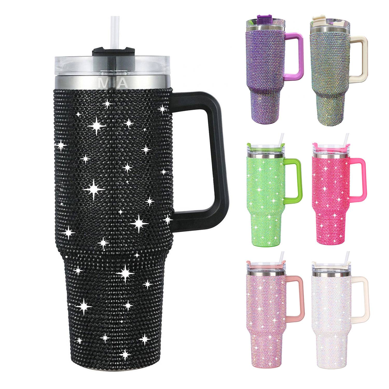 40oz diamond-set thermos w/ handle