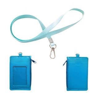 Elegant PU Leather Card Case With 1 Side Zipper Pocket And Lanyard 21