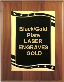 8" x 10" Cherry Finish Plaque with a Black/Gold Aluminum High Relief Plate 1