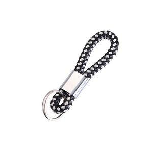 Chic Dual Rings Weaved PU Leather Keychain 13