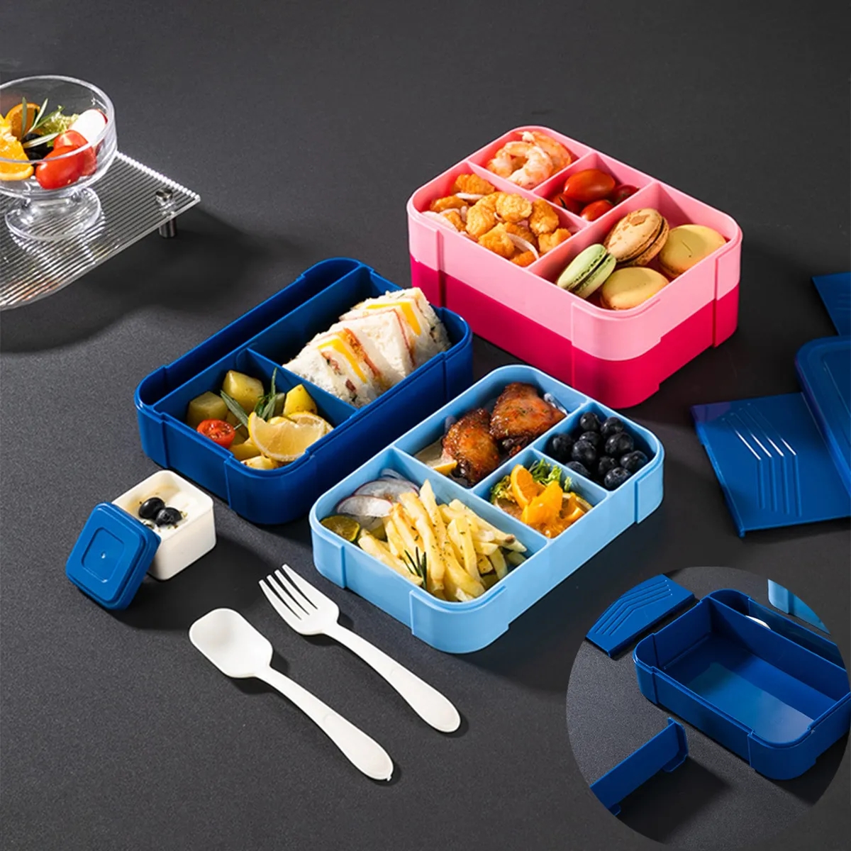 Double Bento Lunch Box with Leakproof Sauce Containers 4