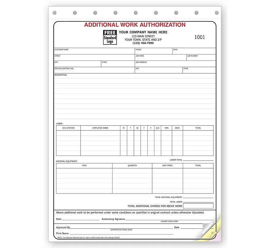 Additional Work Authorizations - Carbonless 2