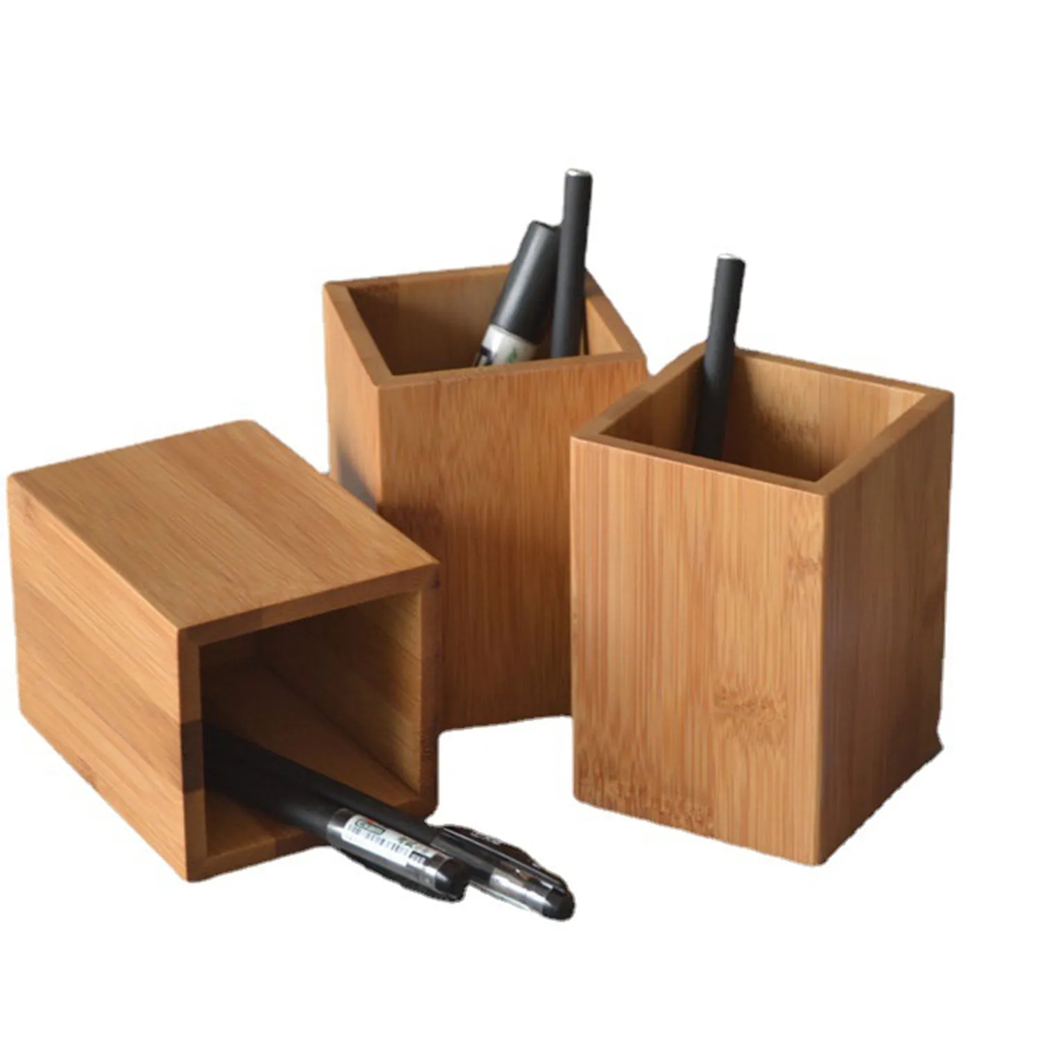 Bamboo Wood Desk Pen Pencil Holder 1