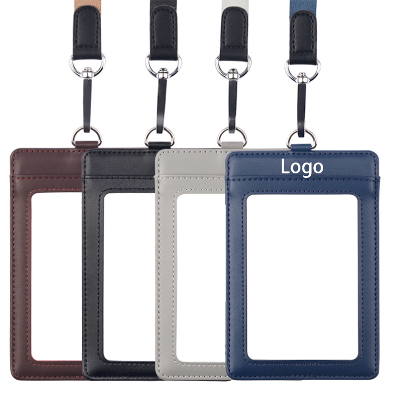 Enlarged Genuine Leather Badge Holder with Lanyard 1