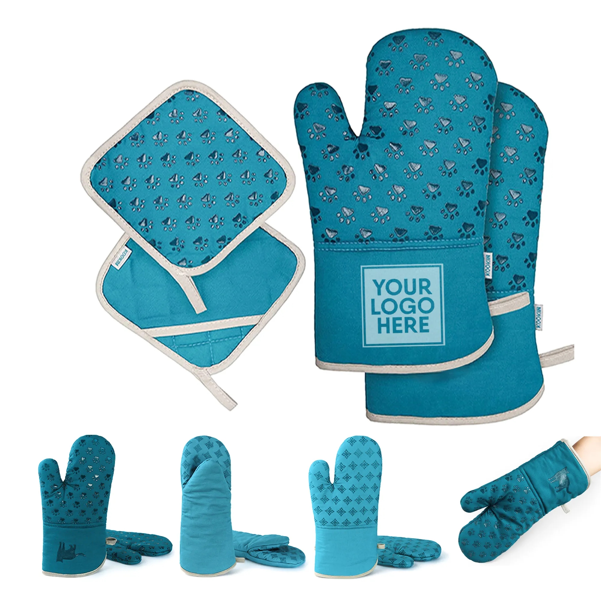 Cotton Oven Mitts Insulated Potholder 4 Piece Set