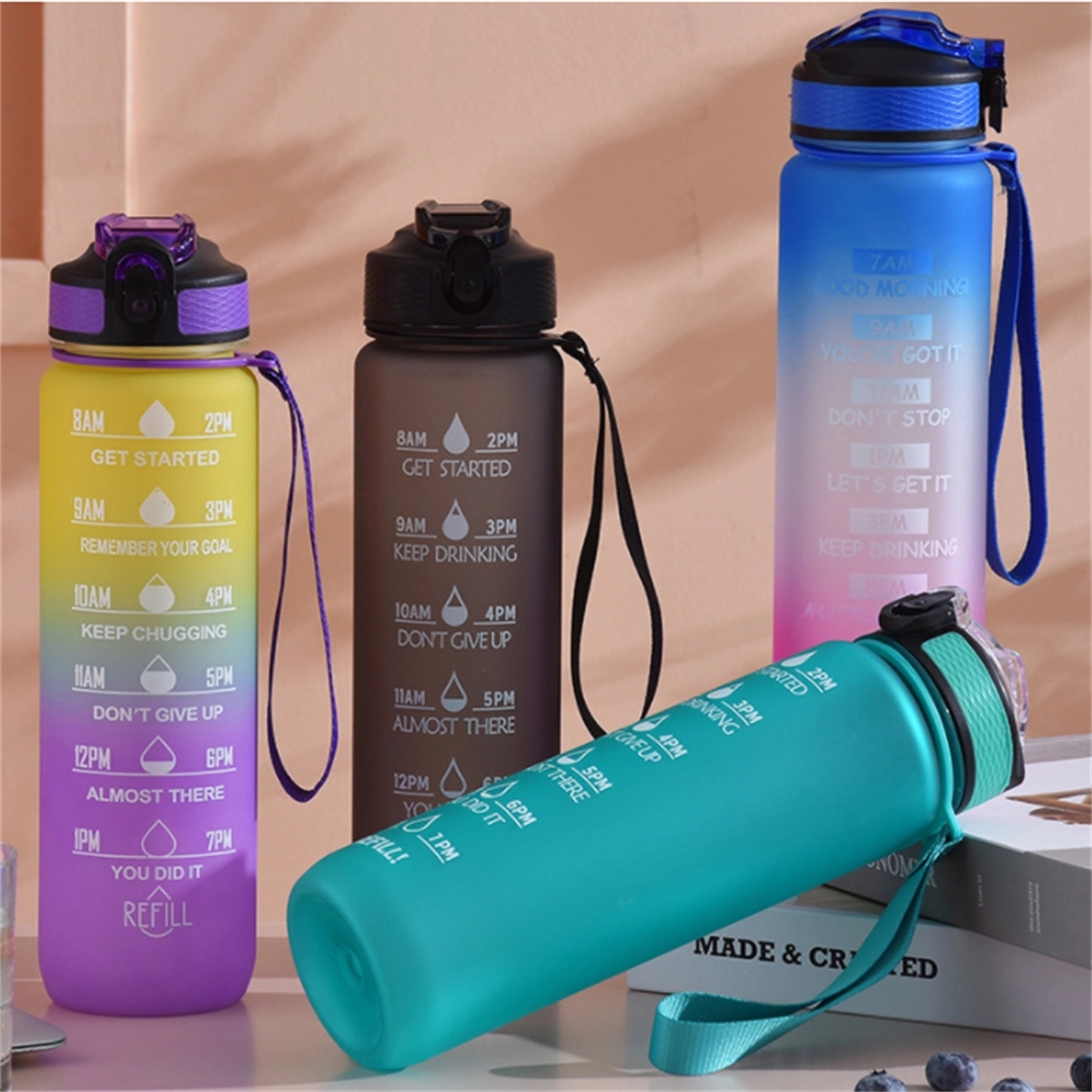 32 Oz Water Bottle With Time Marker Carry Strap 5